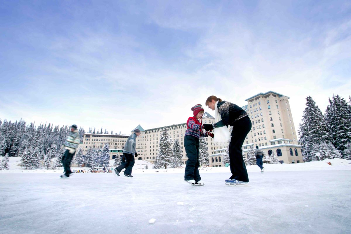 Ice Skating in front of the Fairmont Chateau Lake Louise